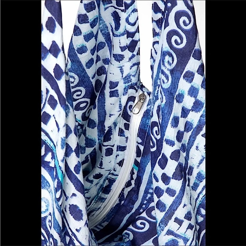 Tropical Beach Waves Full Zip Market Hobo Bag Blue New
